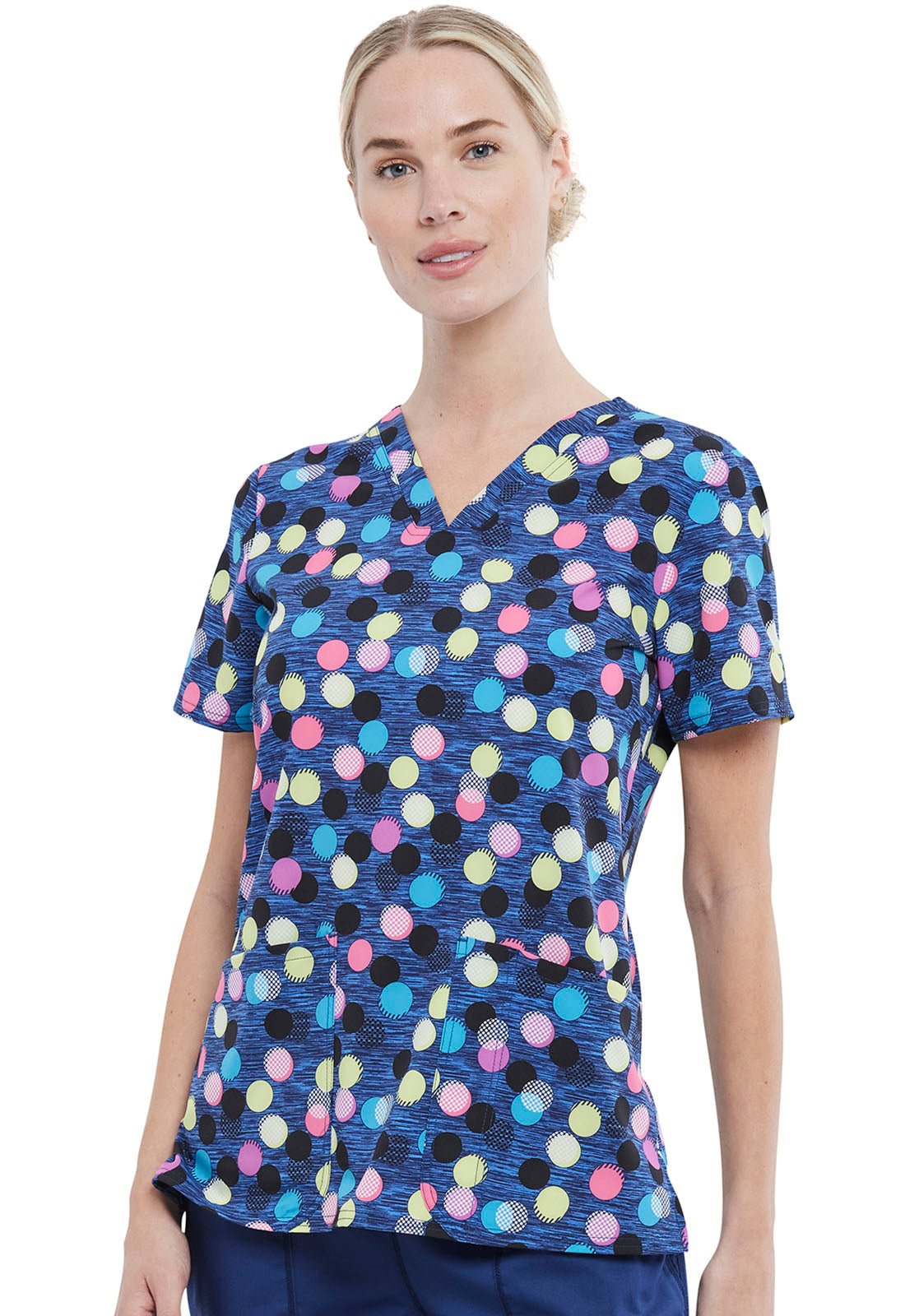 Polka Dot Cherokee Print V Neck Scrub Top CK671 GEOJ Scrubs Select