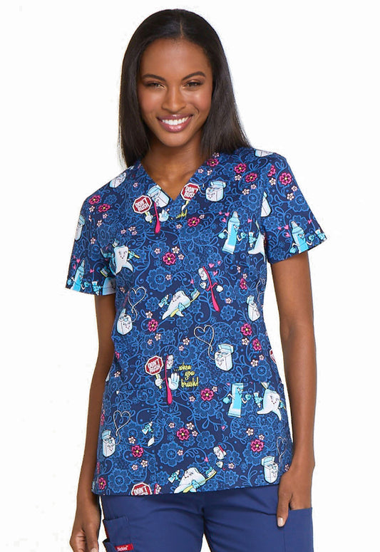 Dental Dickies Print V Neck Scrub Top DK704 DNRU