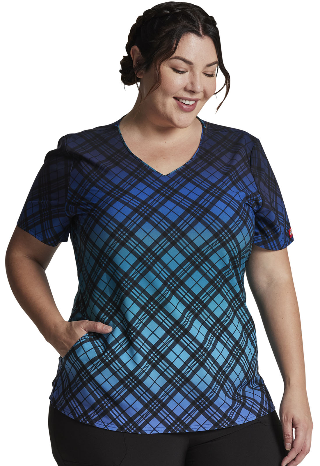 Fading Plaid Dickies EDS Print V Neck Scrub Top DK853 FGPL