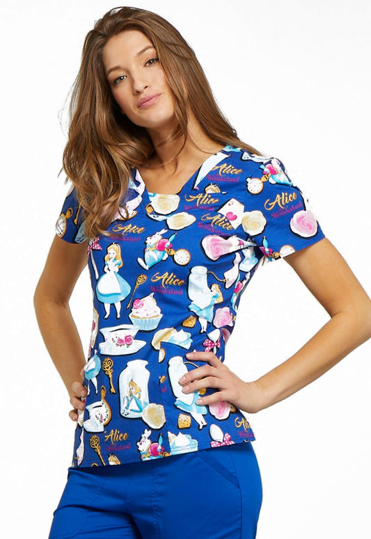 Alice in Wonderland Tooniforms Disney V Neck Scrub Top TF641 ALWA - Scrubs Select