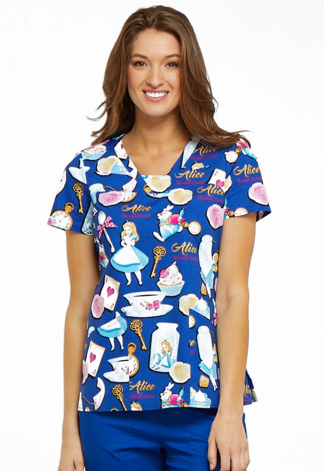 Alice in Wonderland Tooniforms Disney V Neck Scrub Top TF641 ALWA - Scrubs Select