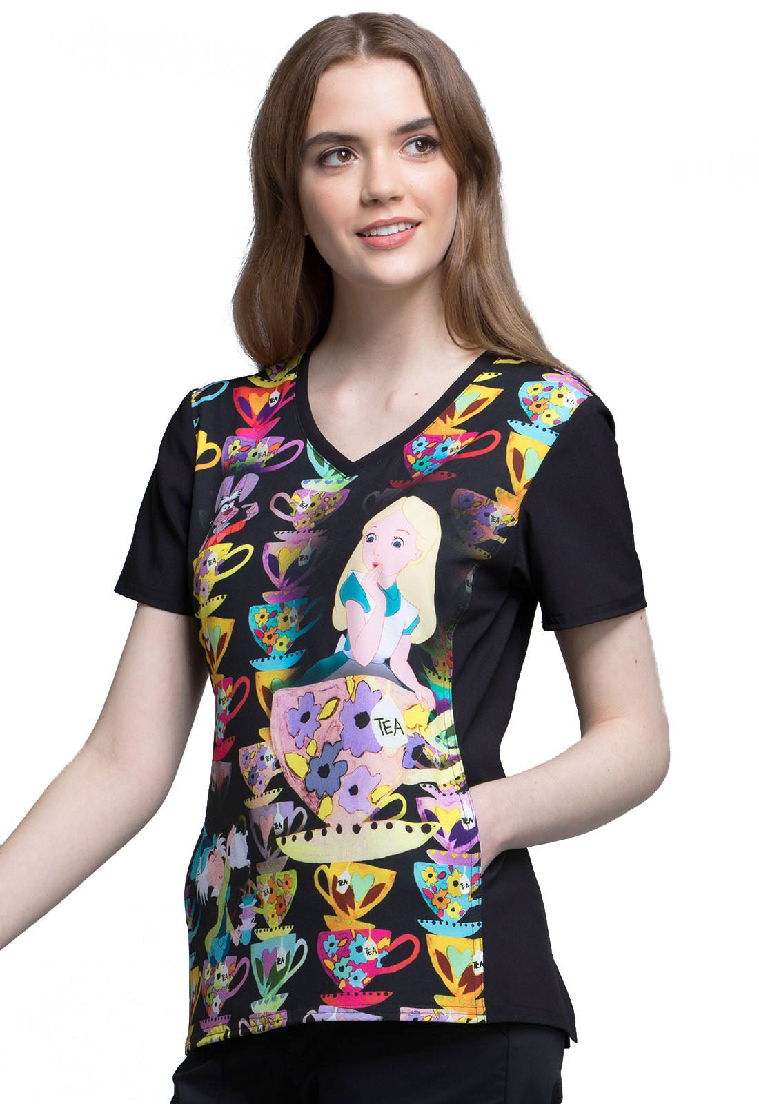 Alice In Wonderland Tooniforms Licensed Disney V Neck Scrub Top TF627 ALTT - Scrubs Select