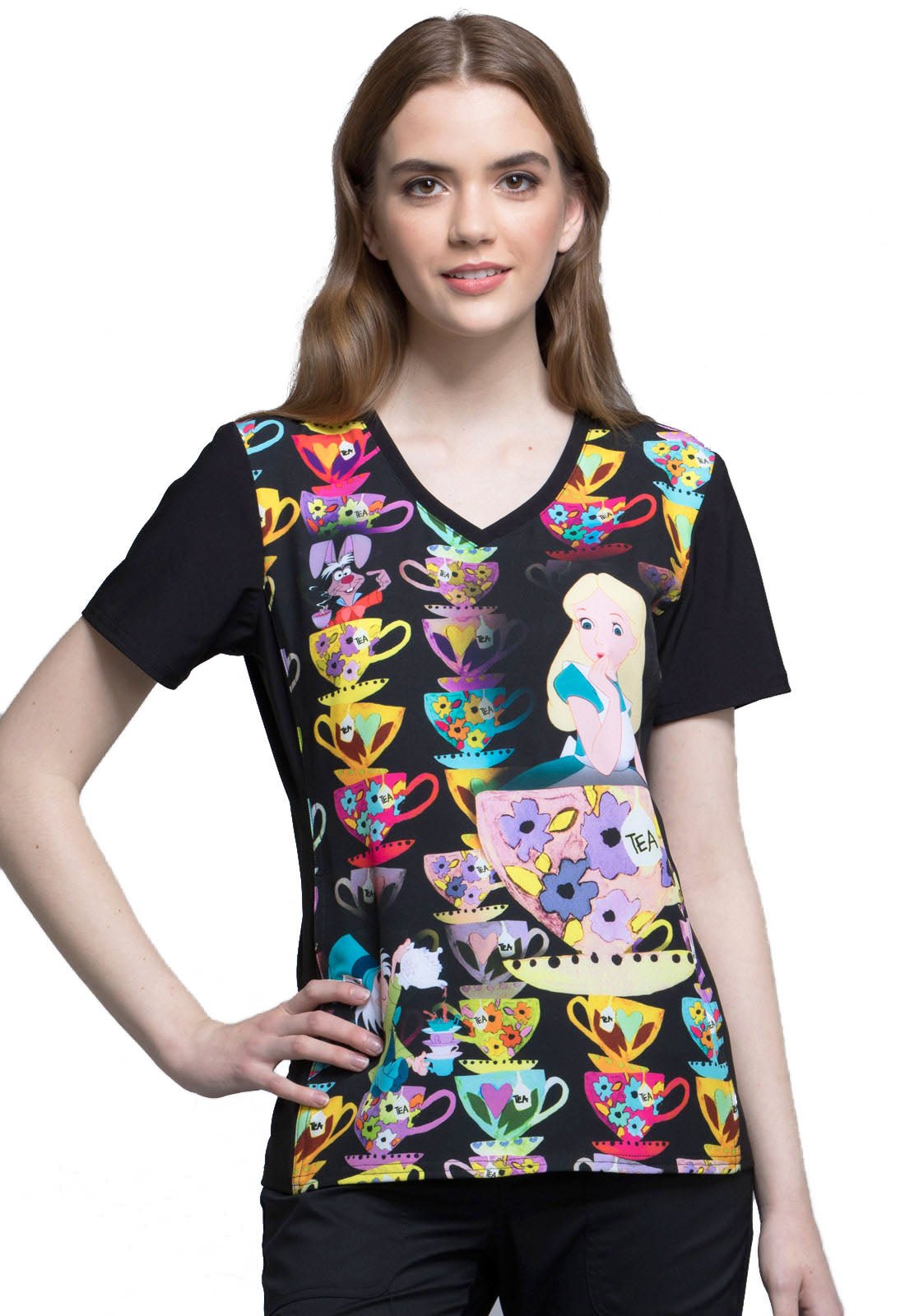 Alice In Wonderland Tooniforms Licensed Disney V Neck Scrub Top TF627 ALTT - Scrubs Select