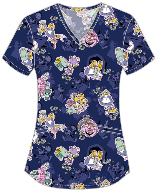 Alice In Wonderland Tooniforms Licensed Disney V Neck Scrub Top TF737 ALWF - Scrubs Select