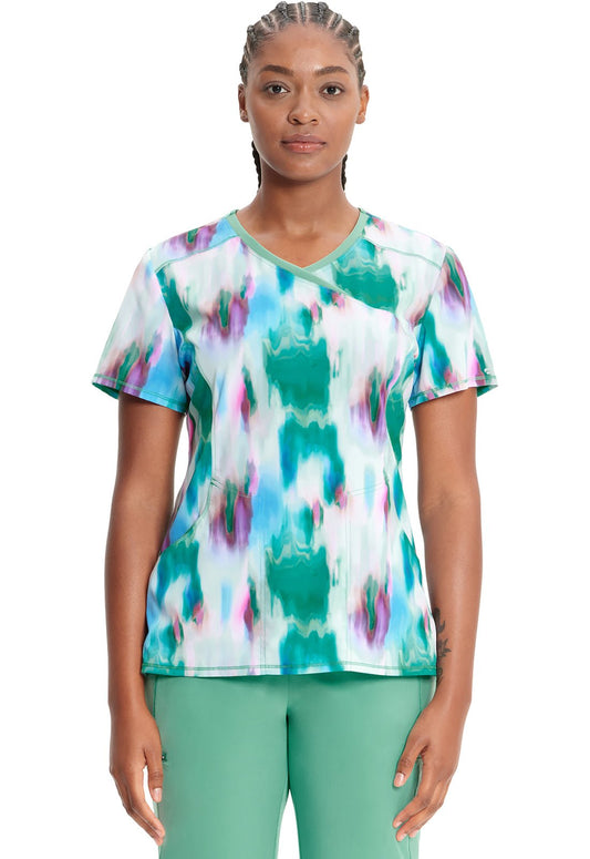 Auroras Cherokee Infinity Print Mock Wrap Scrub Top CK608 AURS - Scrubs Select