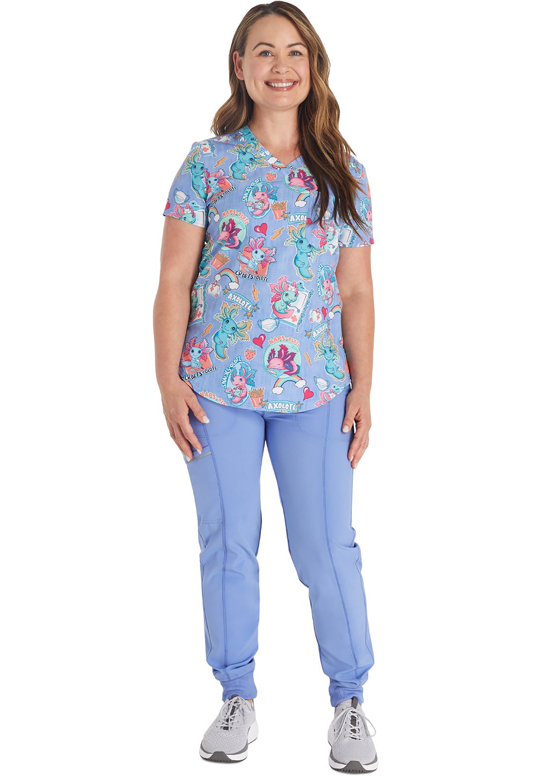 Awesome Axolotls Cherokee Print Tuckable V Neck Scrub Top CK664 AWAX - Scrubs Select