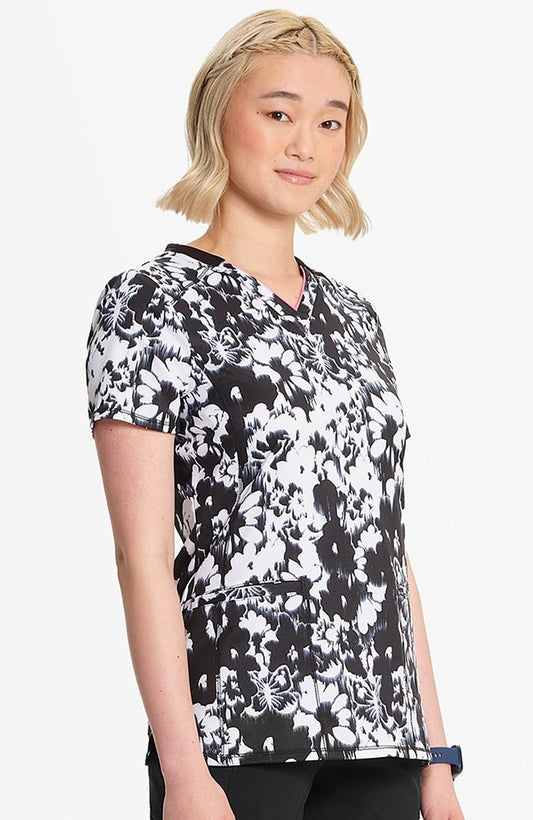 Blurred Blooms Cherokee Infinity Floral Print V Neck Scrub Top IN634 BMBR - Scrubs Select