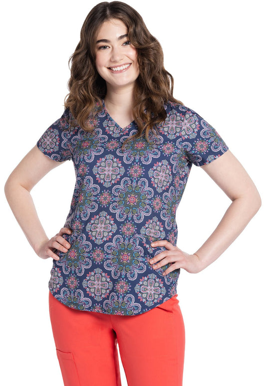 Boho Medallion Cherokee Print V Neck Scrub Top CK637 BHMD - Scrubs Select