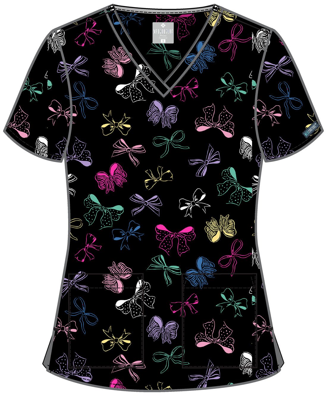 Bow Mania Med Couture Print V Neck Scrub Top MC8564 BWMA - Scrubs Select