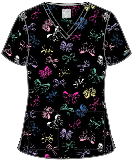 Bow Mania Med Couture Print V Neck Scrub Top MC8564 BWMA - Scrubs Select