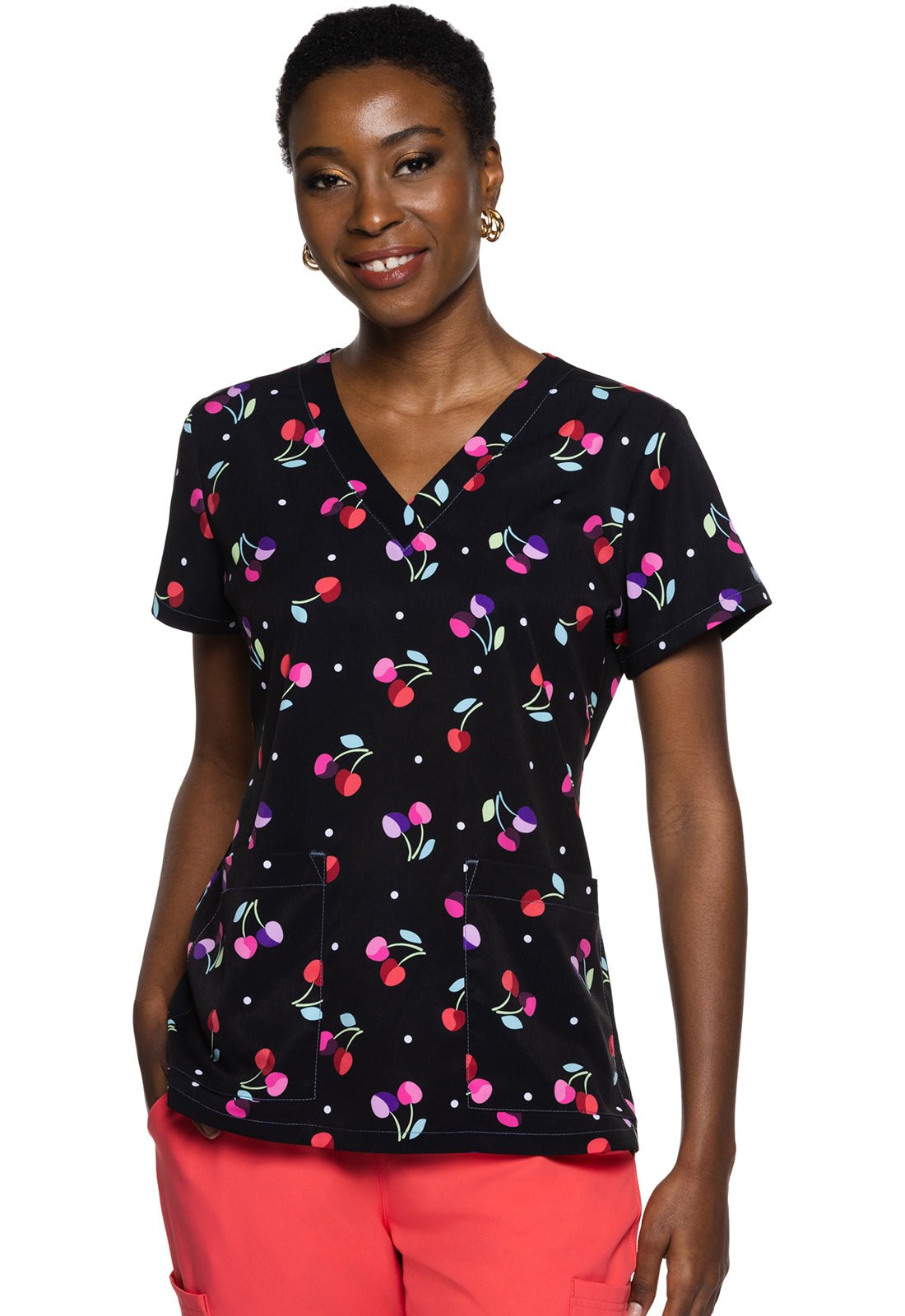 Cherry On Med Couture Print V Neck Scrub Top MC8564 CRON - Scrubs Select