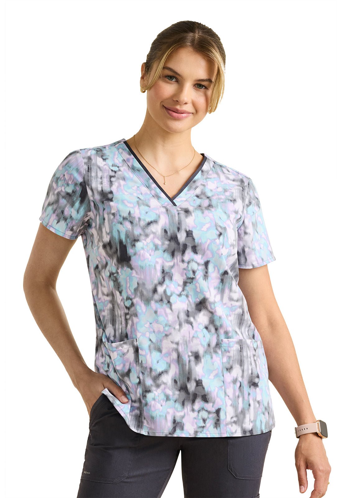 Color Flow Healing Hands Print Scrub V Neck Top 2266 CLFW - Scrubs Select