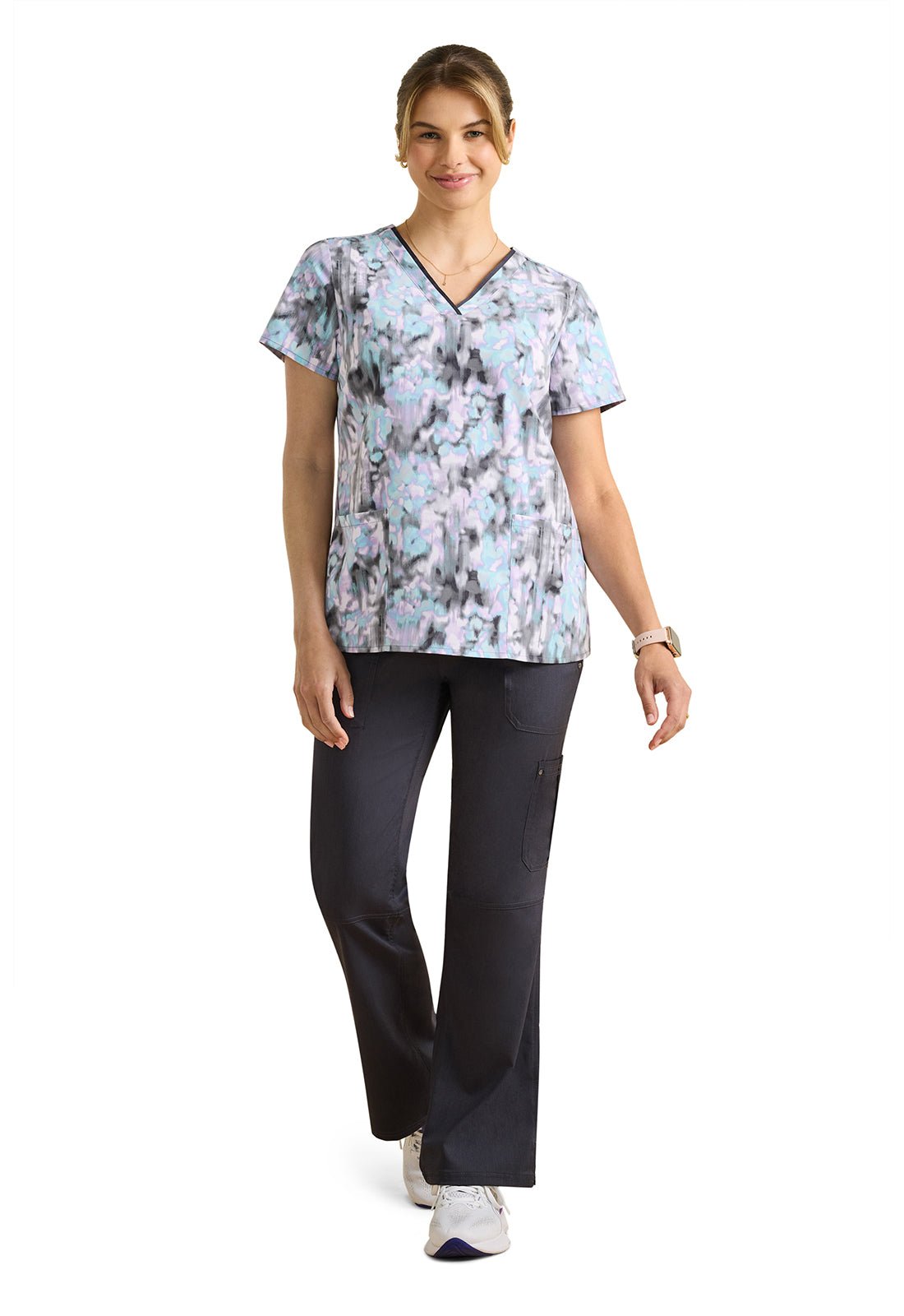 Color Flow Healing Hands Print Scrub V Neck Top 2266 CLFW - Scrubs Select