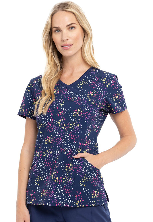 Colorful Confetti Cherokee Infinity Print Mock Wrap Scrub Top CK608 CFTT - Scrubs Select