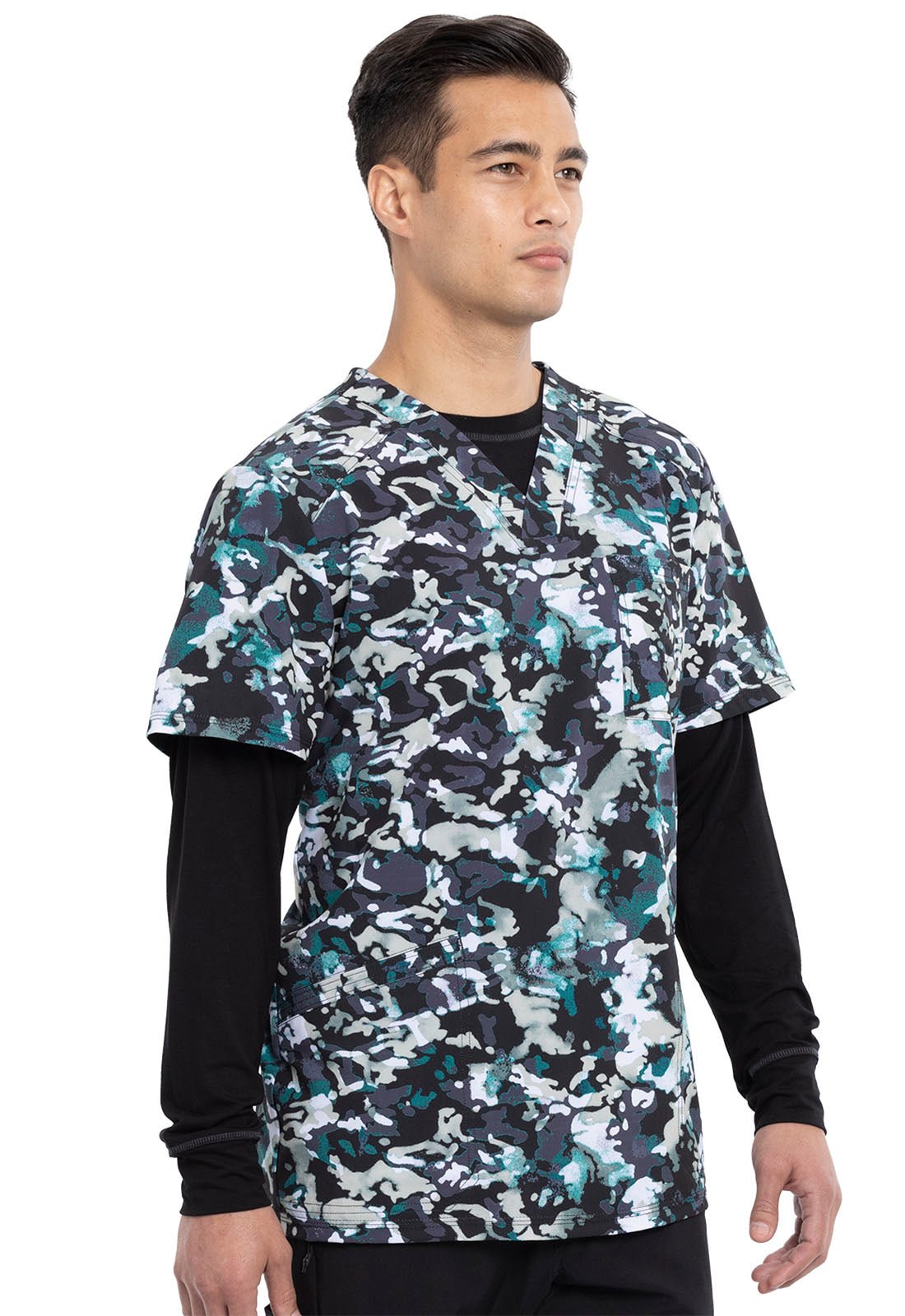 Cool Down Camo Cherokee Infinity Print Men's V Neck Scrub Top CK920 CLDC - Scrubs Select