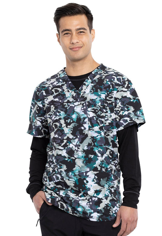 Cool Down Camo Cherokee Infinity Print Men's V Neck Scrub Top CK920 CLDC - Scrubs Select