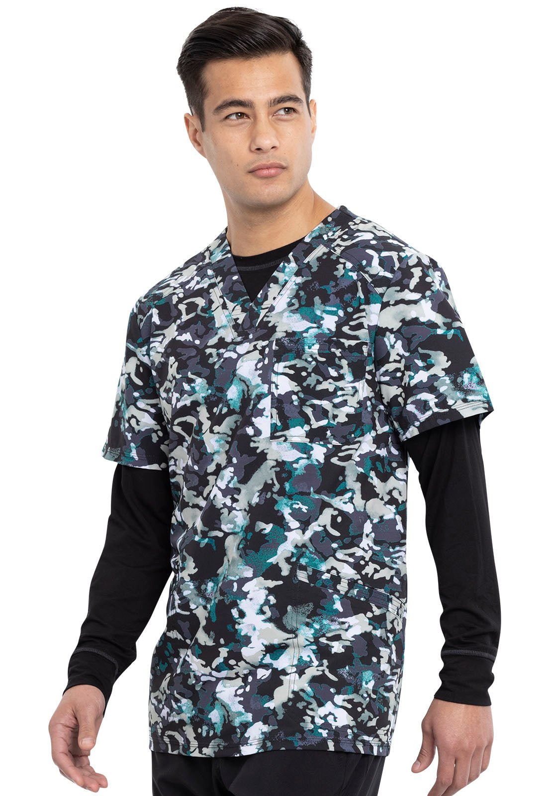 Cool Down Camo Cherokee Infinity Print Men's V Neck Scrub Top CK920 CLDC - Scrubs Select