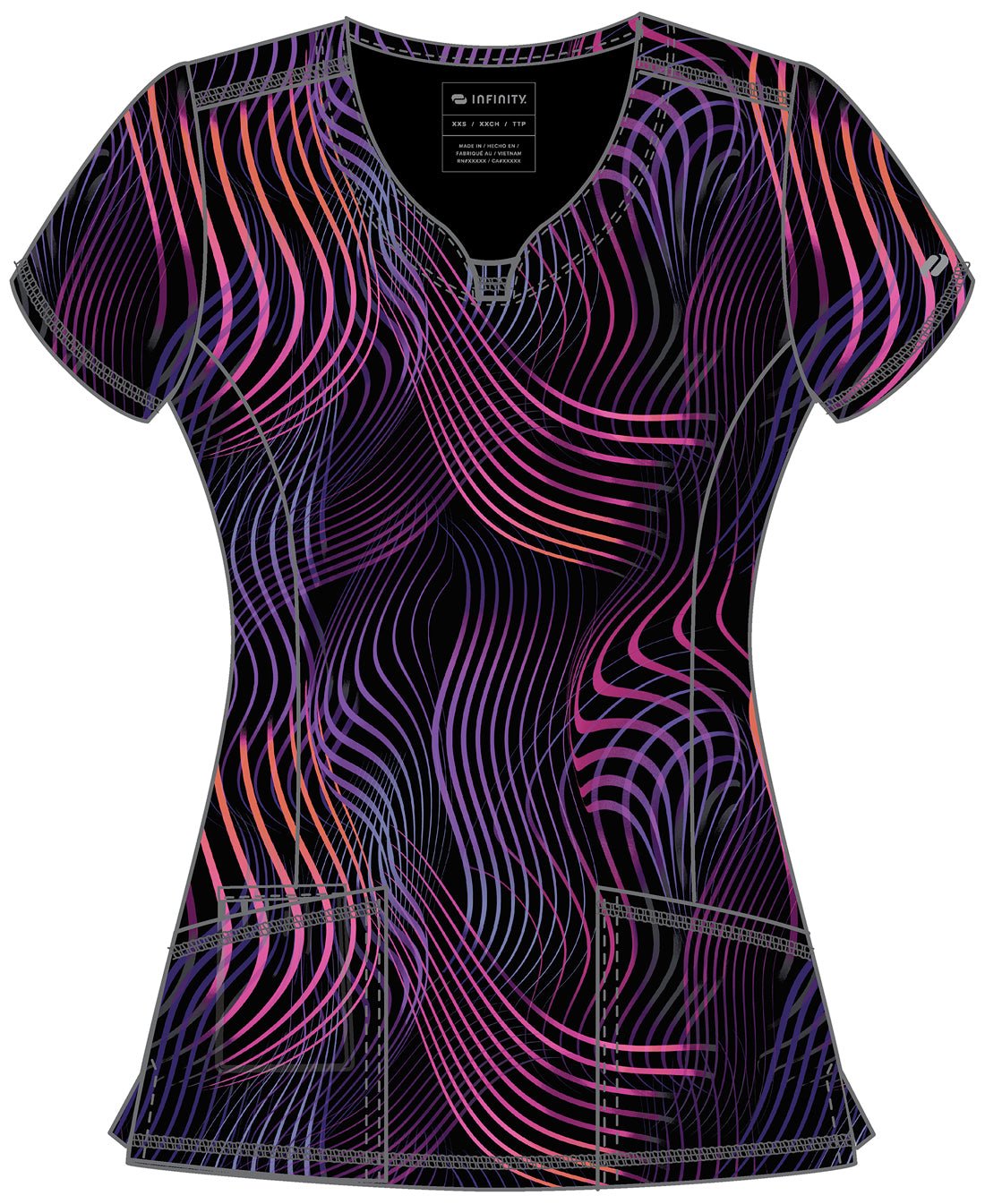 Digital Wavelength Cherokee Infinity Print Round Neck Scrub Top CK609 DTWG - Scrubs Select