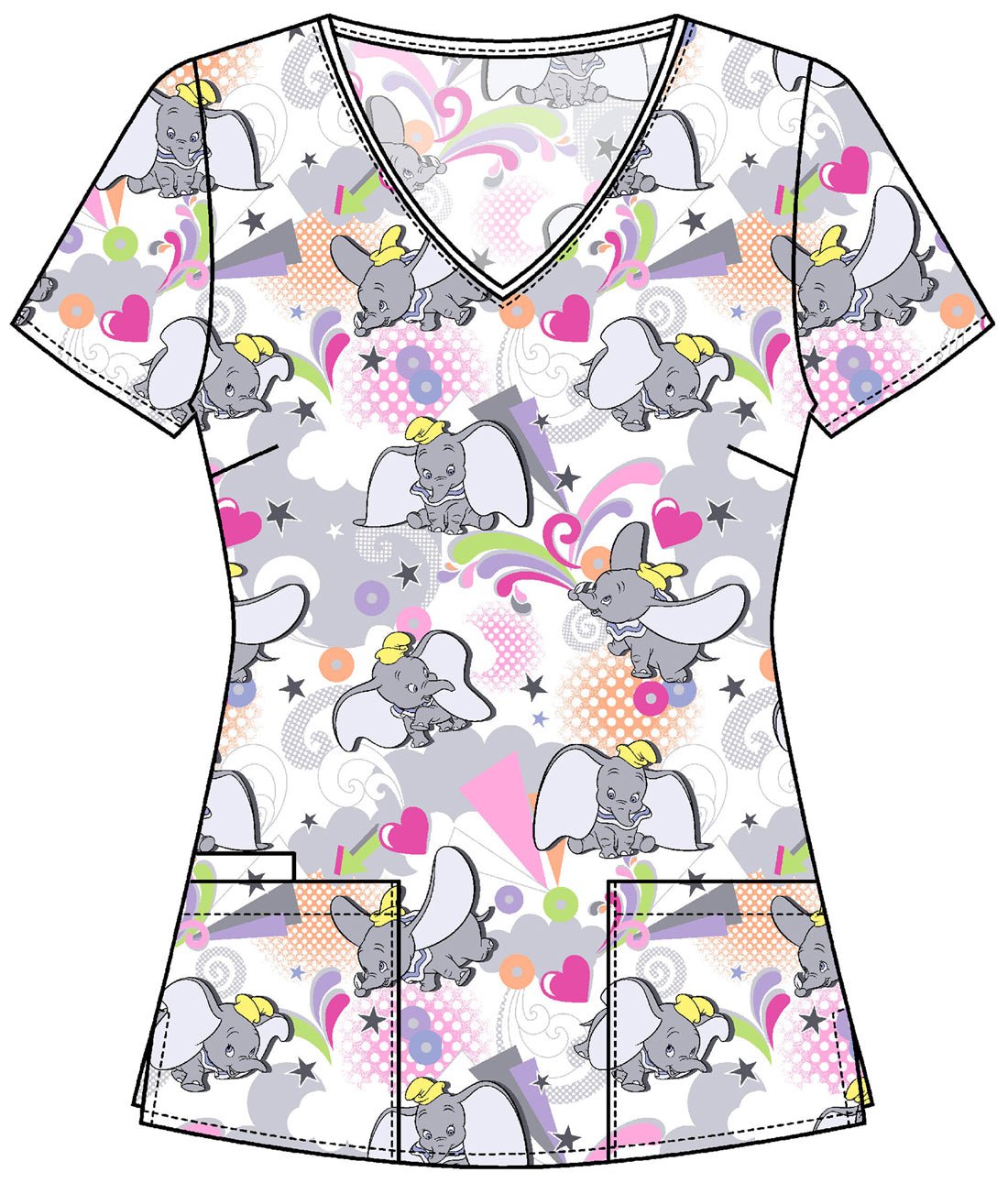 Dumbo Cherokee Tooniforms Disney V Neck Scrub Top TF614 DUSK - Scrubs Select