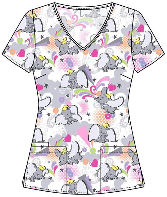 Dumbo Cherokee Tooniforms Disney V Neck Scrub Top TF614 DUSK - Scrubs Select