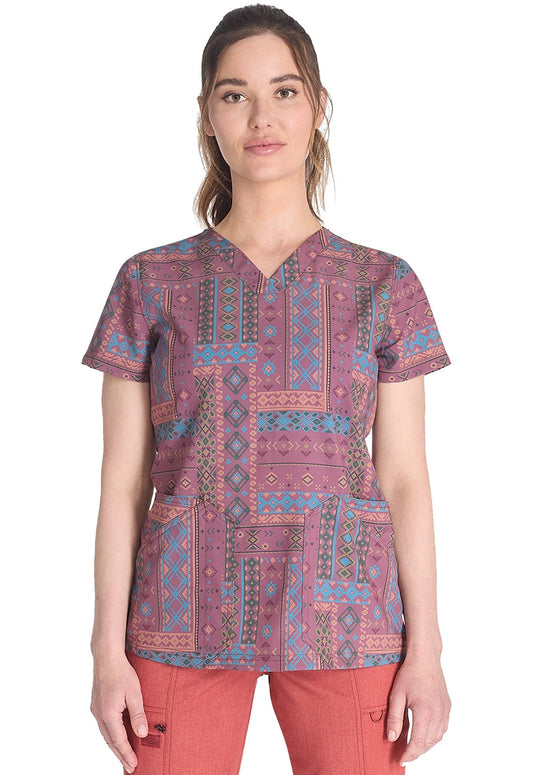 Fair Isle Patch Dickies Print V Neck Scrub Top DK667 FIPT - Scrubs Select