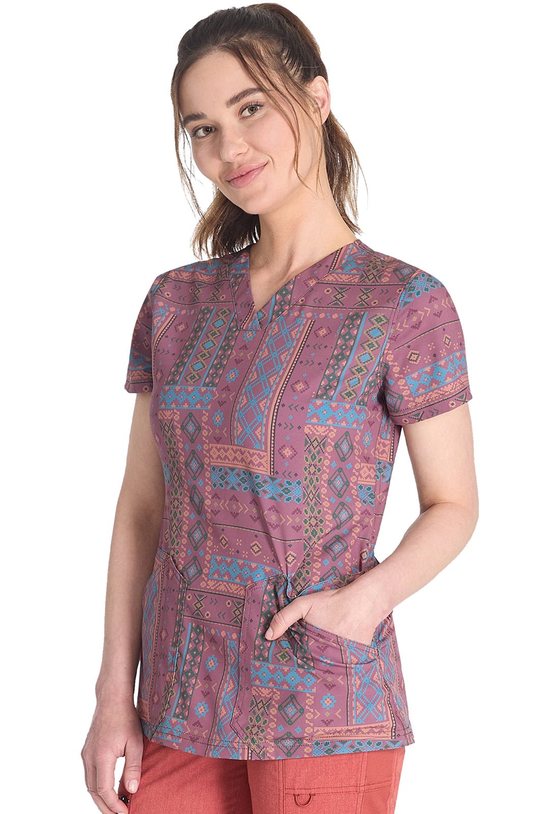 Fair Isle Patch Dickies Print V Neck Scrub Top DK667 FIPT - Scrubs Select