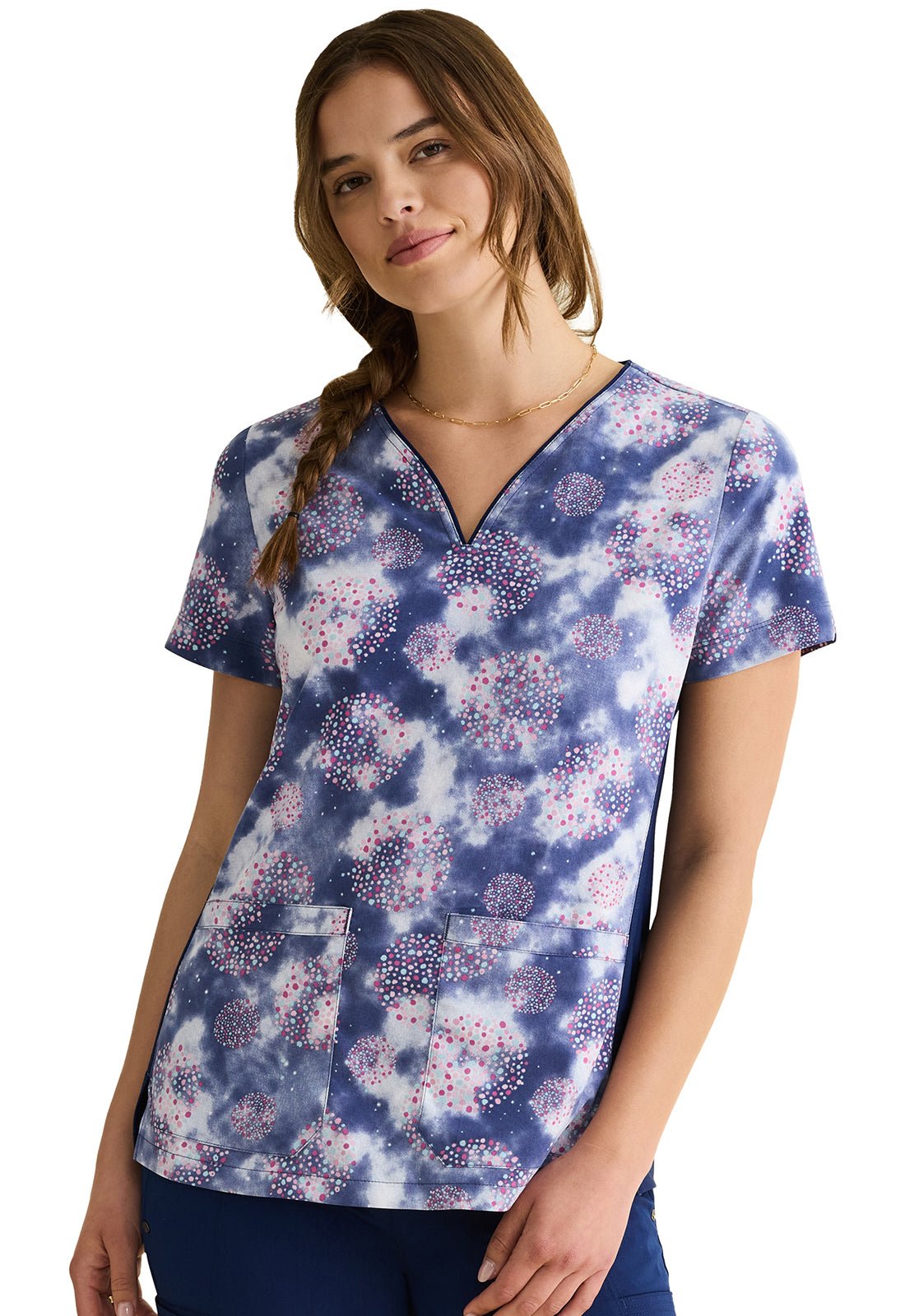 Fantastical Dots Healing Hands Print Scrub V Neck Top HH905 FSLD - Scrubs Select