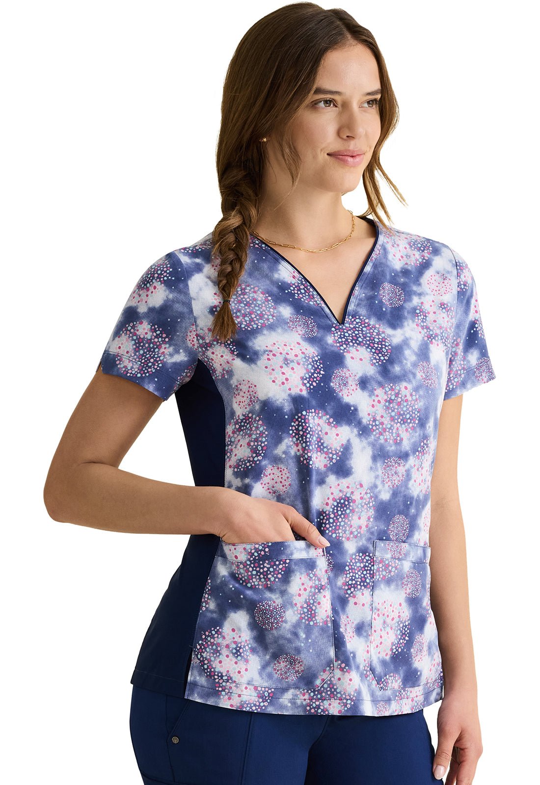 Fantastical Dots Healing Hands Print Scrub V Neck Top HH905 FSLD - Scrubs Select