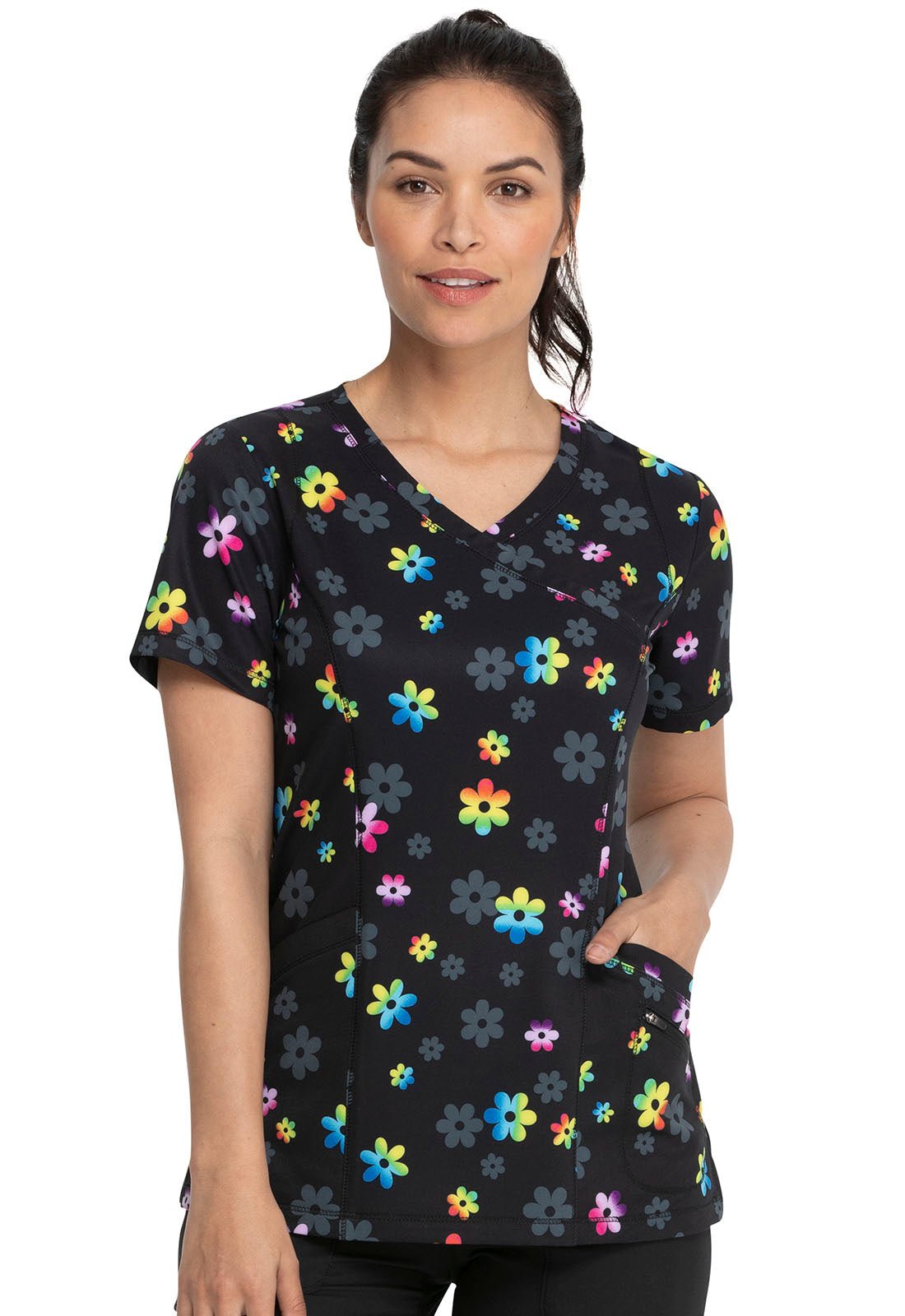 Floral Dickies Dynamix Print Mock Wrap Scrub Top DK608 RADS - Scrubs Select