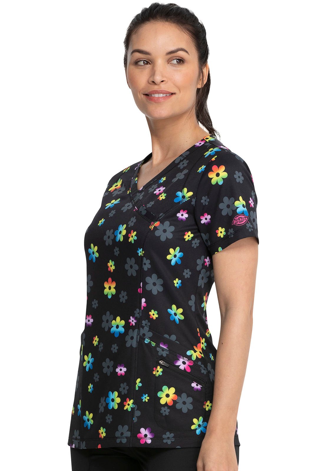 Floral Dickies Dynamix Print Mock Wrap Scrub Top DK608 RADS - Scrubs Select