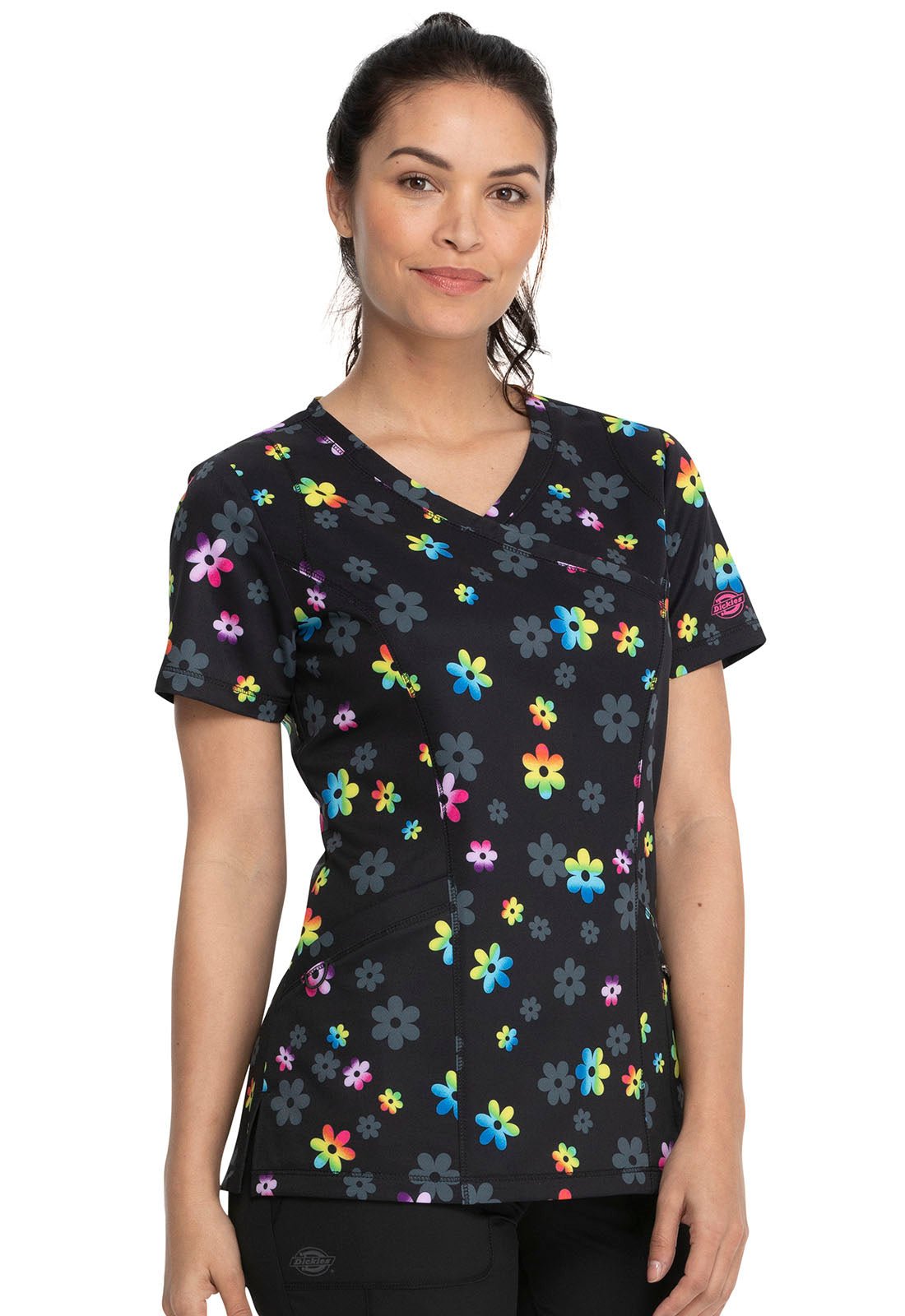 Floral Dickies Dynamix Print Mock Wrap Scrub Top DK608 RADS - Scrubs Select