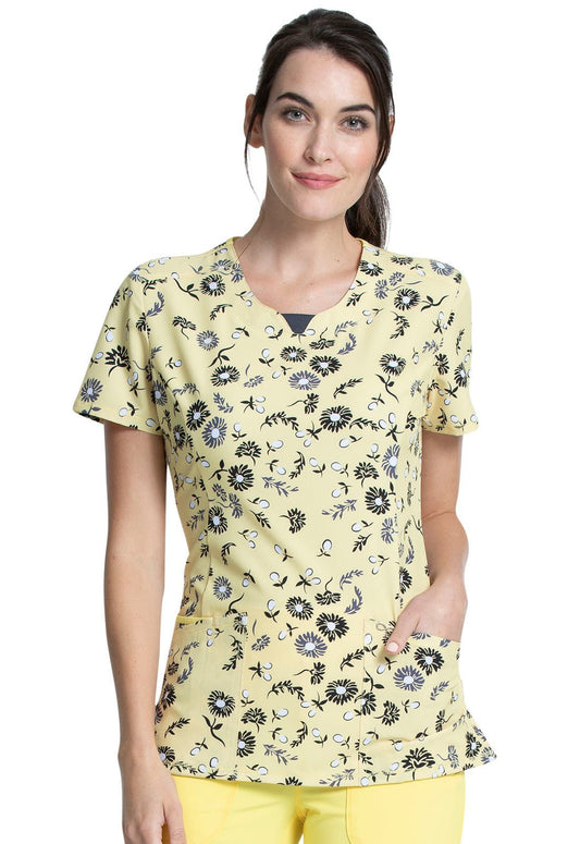 Floral Print Round Neck Scrub Top CK609 DYOS - Scrubs Select