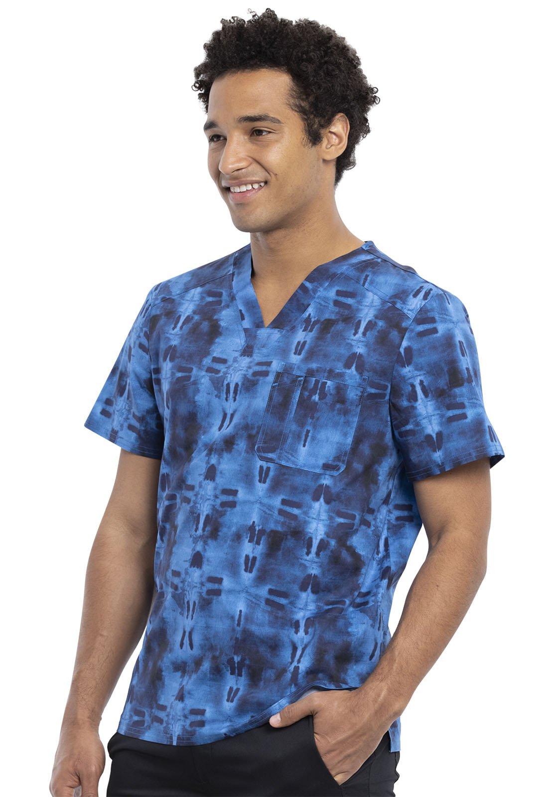 Geo Tie Dye Cherokee Scrubs Men's V Neck Top CK692 GEOY - Scrubs Select