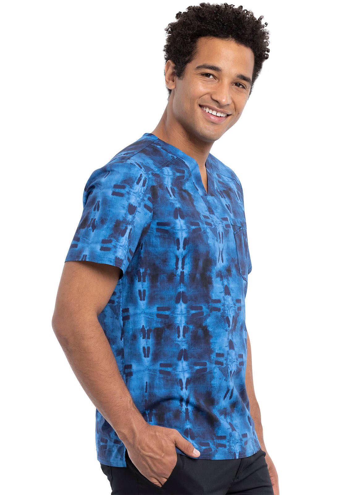 Geo Tie Dye Cherokee Scrubs Men's V Neck Top CK692 GEOY - Scrubs Select