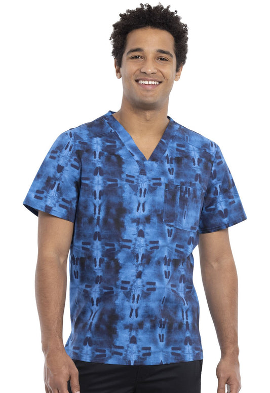 Geo Tie Dye Cherokee Scrubs Men's V Neck Top CK692 GEOY - Scrubs Select