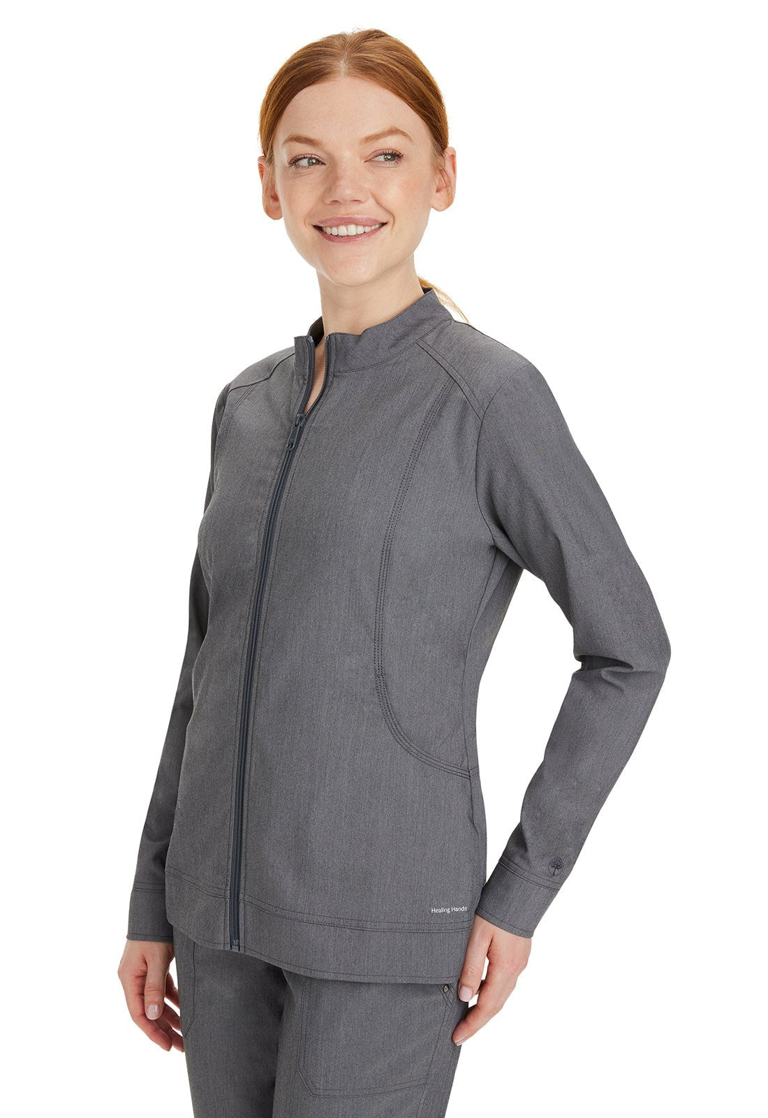 Healing Hands Purple Label Dakota Scrub Jacket 5038 Heather Grey - Scrubs Select