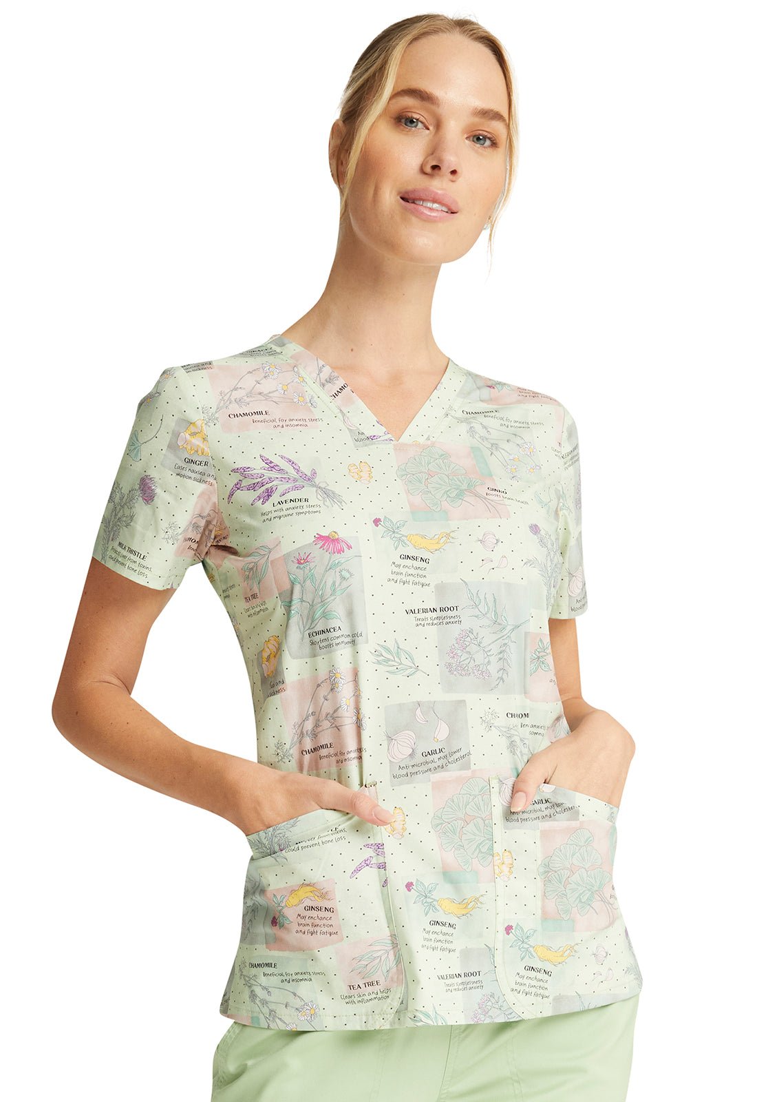 Herbal Cherokee Print V Neck Scrub Top CK651 HEWL - Scrubs Select