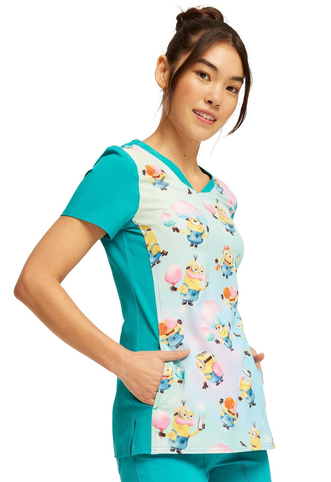 Here For The Candy Tooniforms Minions V Neck Scrub Top TF749 DPBT - Scrubs Select