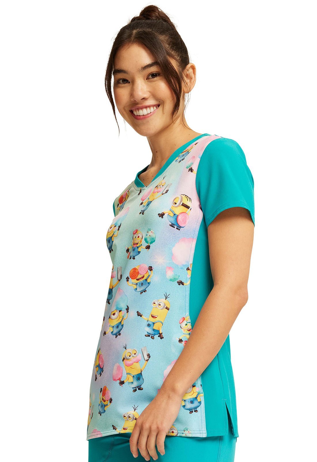 Here For The Candy Tooniforms Minions V Neck Scrub Top TF749 DPBT - Scrubs Select