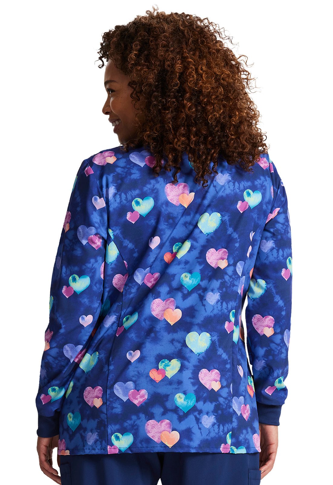 Hippie Hearts Dickies Print Snap Front Scrub Jacket DK309 HIHT - Scrubs Select