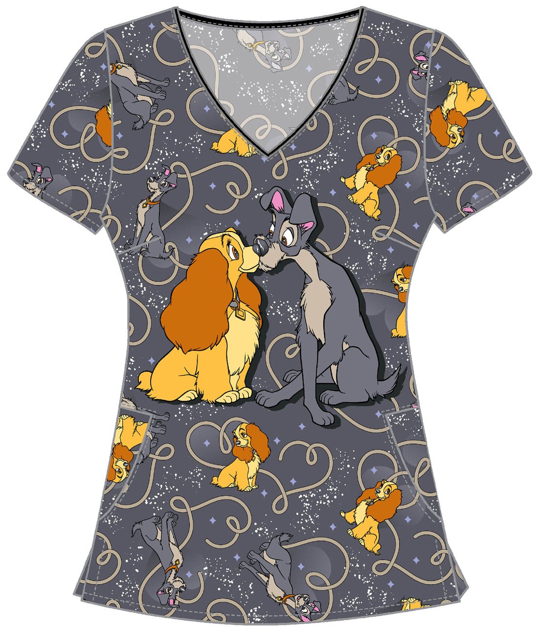 Lady And The Tramp Cherokee Tooniforms Licensed Disney V Neck Scrub Top TF626 LACN - Scrubs Select