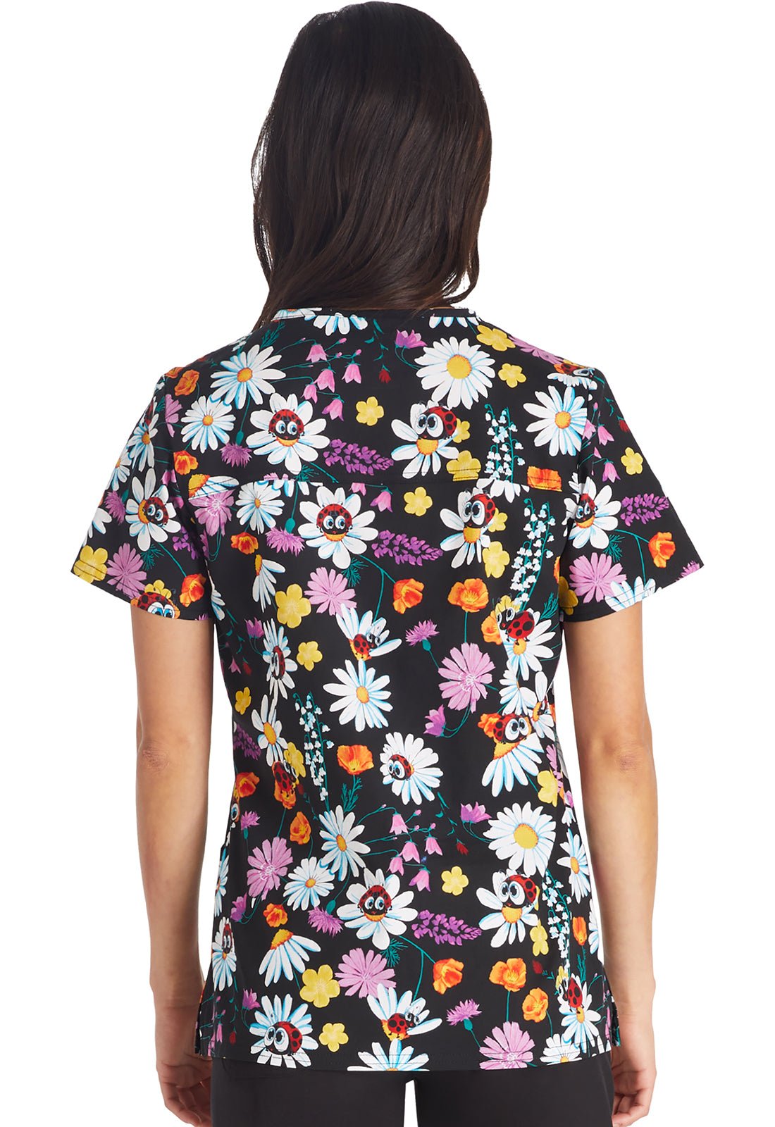 Ladybug Garden Cherokee Floral Print V Neck Scrub Top CK651 LBGN - Scrubs Select