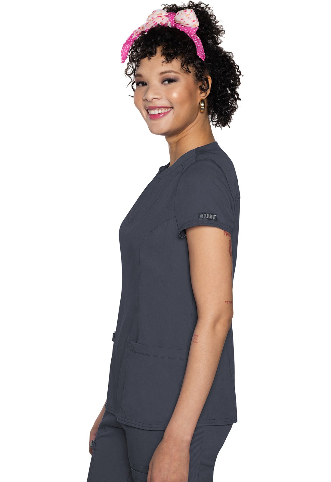 Med Couture Touch Split Round Neck Scrub Top MC607 - Scrubs Select