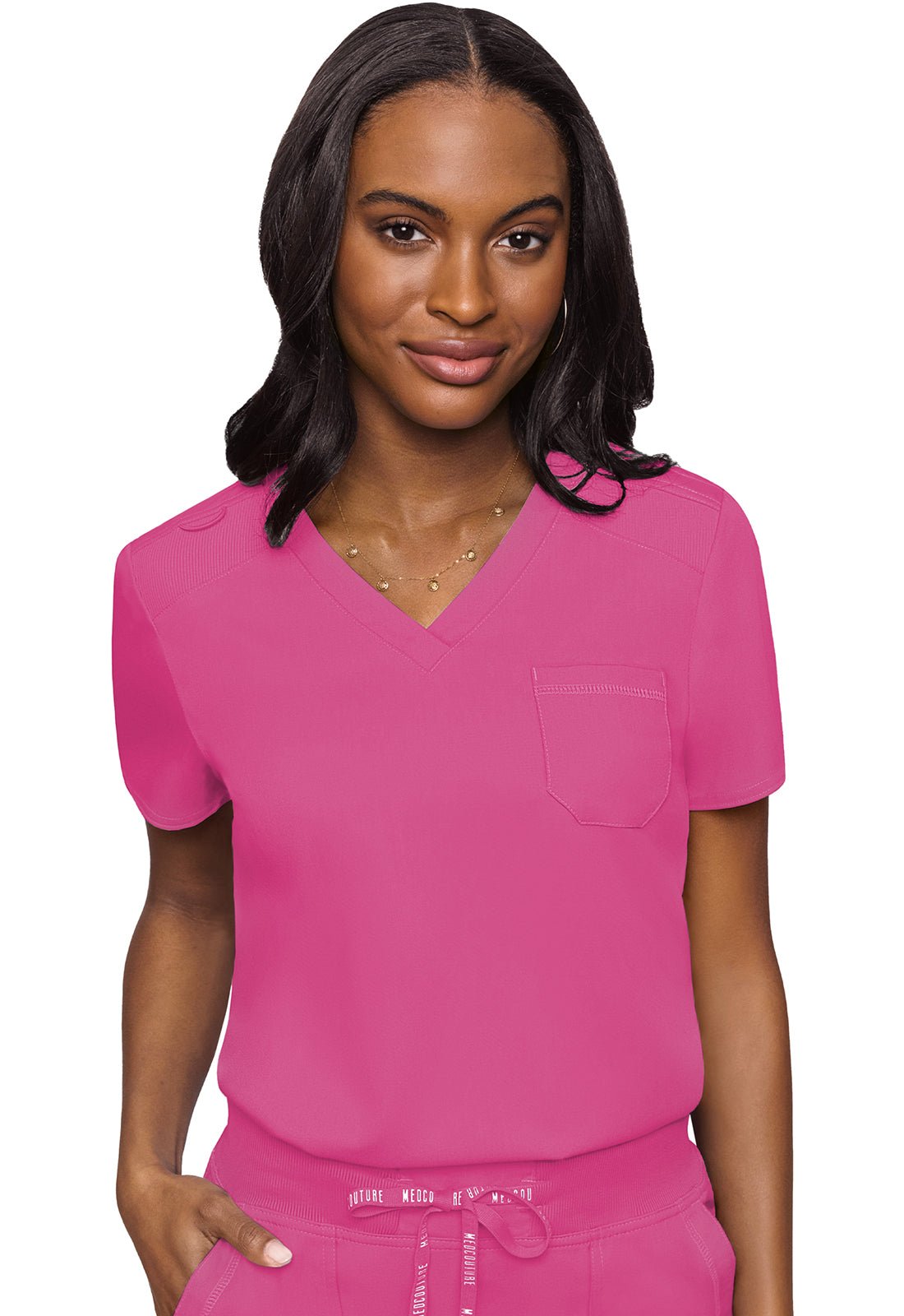 Med Couture Touch V Neck Scrub Top MC7448 in Black, Caribbean, Ciel, Navy, Pewter, Raspberry,Royal, Wine - Scrubs Select