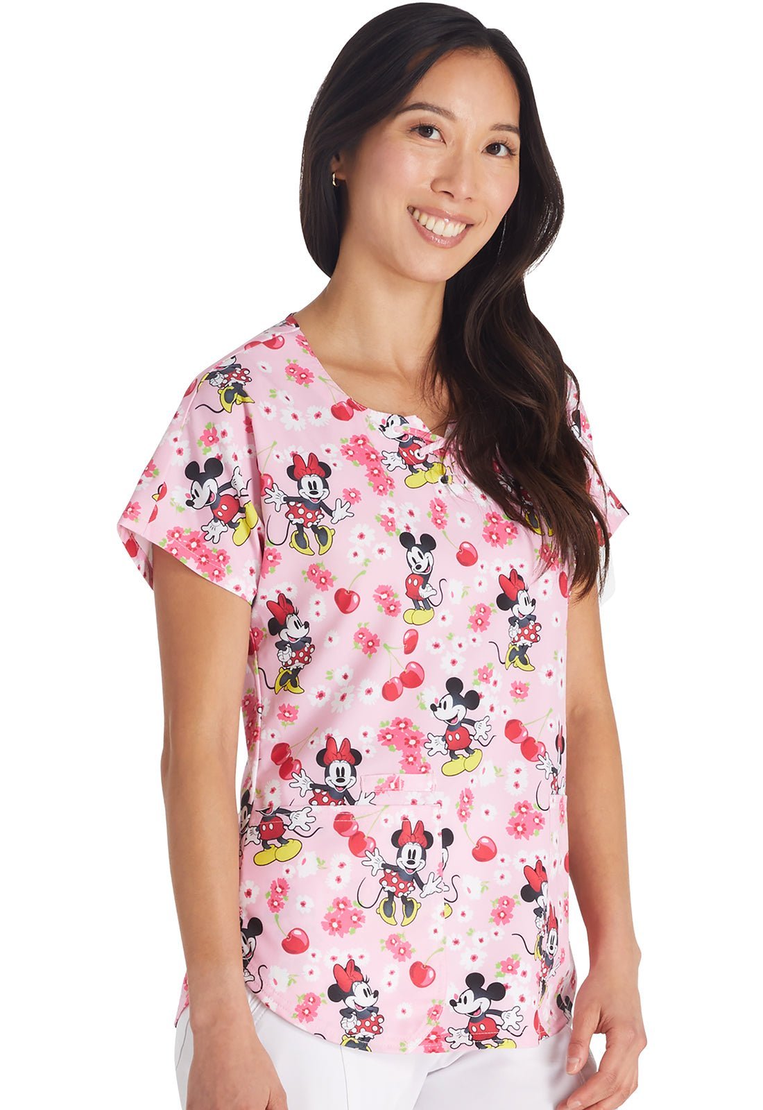 Mickey Minnie Mouse Cherokee Tooniforms Disney Round Neck Scrub Top TF787 MKWY - Scrubs Select