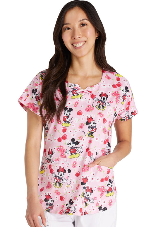 Mickey Minnie Mouse Cherokee Tooniforms Disney Round Neck Scrub Top TF787 MKWY - Scrubs Select