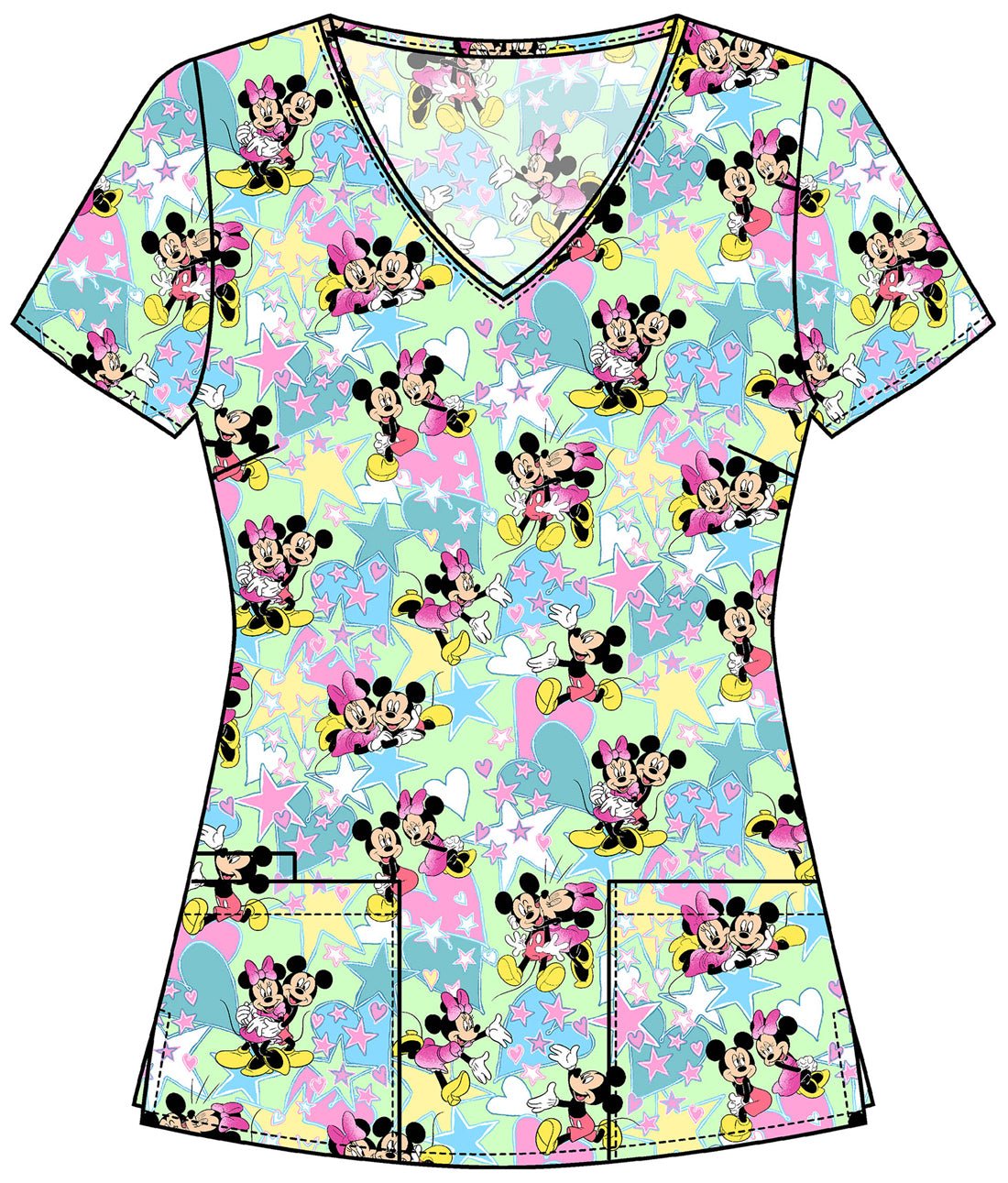 MIckey Minnie Mouse Cherokee Tooniforms Disney V Neck Scrub Top TF614 MKGV - Scrubs Select