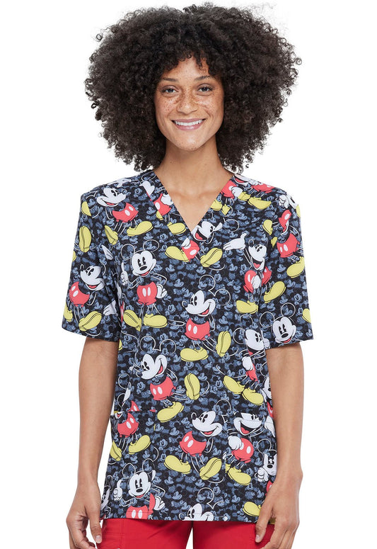 Mickey Mouse Tooniforms Disney Unisex V Neck Scrub Top TF606 MKTE - Scrubs Select