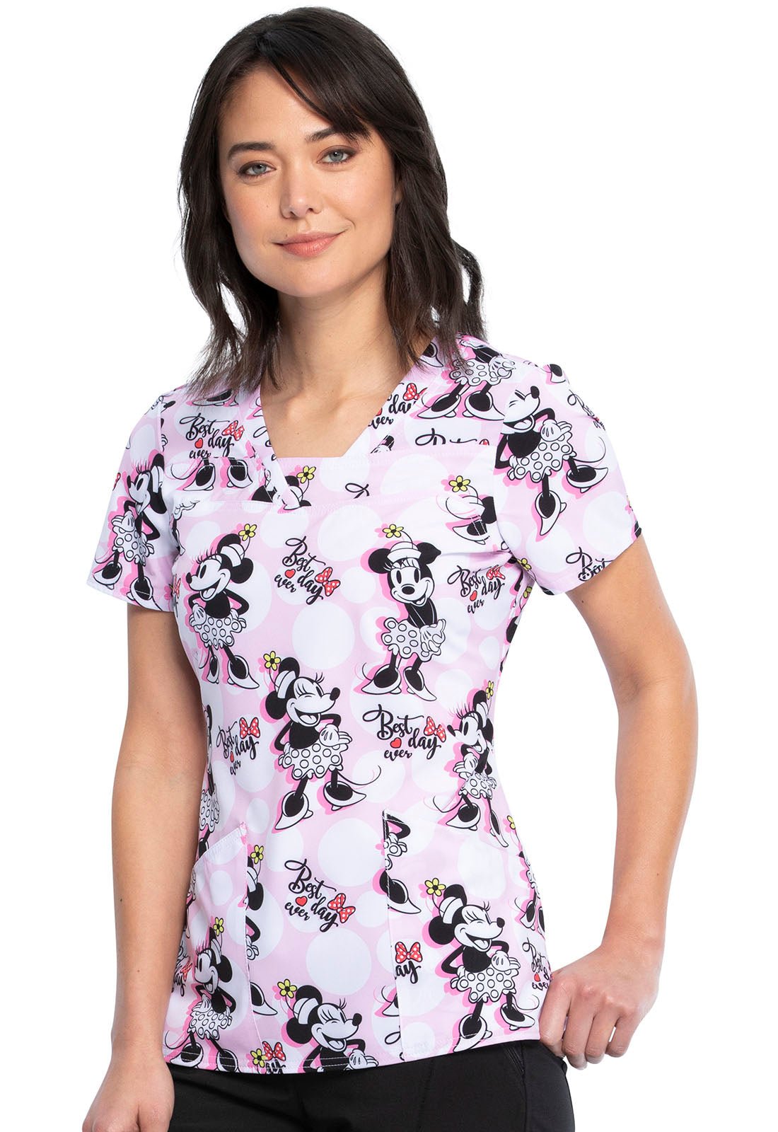 Minnie Mouse Tooniforms Disney V Neck Scrub Top TF641 MNTD - Scrubs Select