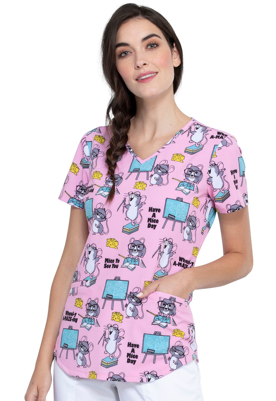 Mouse Cherokee Print V Neck Scrub Top CK637 MTSU - Scrubs Select